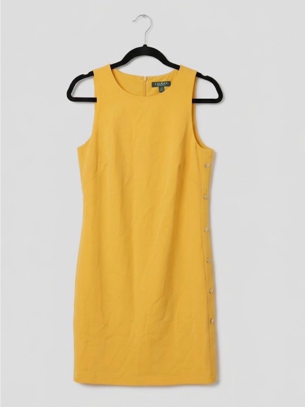 Ralph Lauren Bright Yellow Sleeveless Side-Button Shift Dress